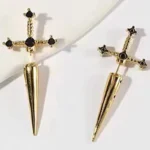 Hip Hop Cross Sword Stud Earrings For Women Classic Blask Crystal Stone Silver Ox Gold Black Color Personality Simple Jewelery - Image 4