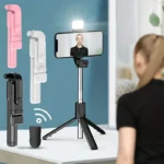 Portable Bluetooth Selfie Stick Tripod Holder with Remote Shutter Fill Light Extendable Wireless Remote Retractable Phone Stand