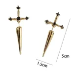 Hip Hop Cross Sword Stud Earrings For Women Classic Blask Crystal Stone Silver Ox Gold Black Color Personality Simple Jewelery - Image 6