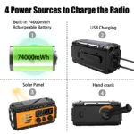 Woopker Emergency Radio 20000mAh XSY-350 FM Radio AM/WB/NOAA Weather Dual USB Rechargeable Solar SOS Alarm Power Bank Flashlight - Image 4