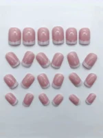 24pcs/set short square fake nails for women cute bride heart white french tips faux ongles y2k press on false nail supplies - Image 5