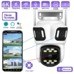 KERUI Icsee Outdoor PTZ 6K WIFI IP Camera Home Security Triple Lens Camera CCTV Video Surveillance With Triple Screens