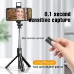 Selfie Stick Wireless Tripod Stand with Light Bluetooth Remote Extendable Tripod for iPhone Mobile Phone Tiktok Live Streaming - Image 2