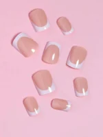 24pcs/set short square fake nails for women cute bride heart white french tips faux ongles y2k press on false nail supplies - Image 2