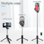 Portable Bluetooth Selfie Stick Tripod Holder with Remote Shutter Fill Light Extendable Wireless Remote Retractable Phone Stand - Image 4