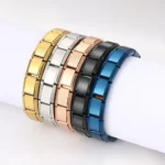 Yupsk Trendy Square Italy Stainless Steel Bracelets For Women Men HipHop Metal Modules Stretchable Gift Birthday Party Jewelry