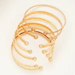7 Pcs/Set Punk Gold Color Bracelets for Women Streetwear Goth Heart Prints Metal Design Open Bangle Fashion Jewelry Gifts 2024 - Image 3
